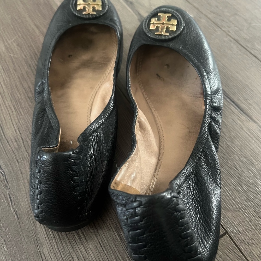 Tory Burch Black Leather Ballet Flats - Picture 2 of 4